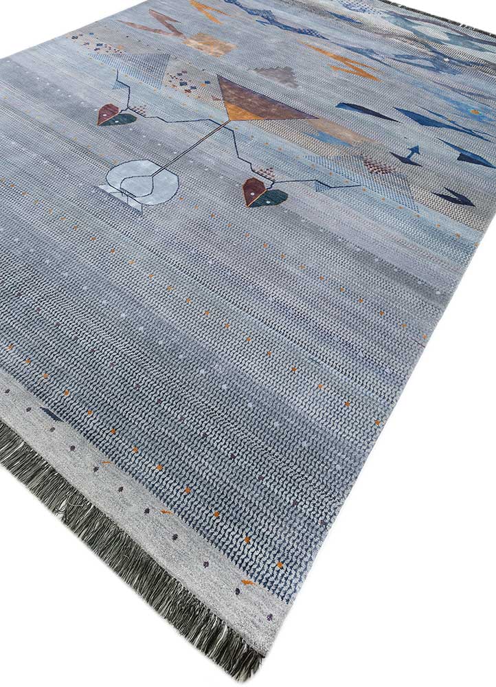 freedom manchaha blue wool and bamboo silk hand knotted Rug - FloorShot
