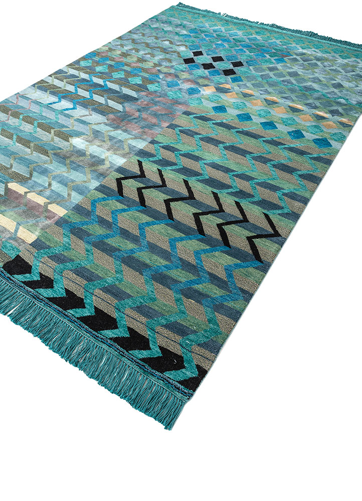 manchaha green wool and bamboo silk hand knotted Rug - FloorShot