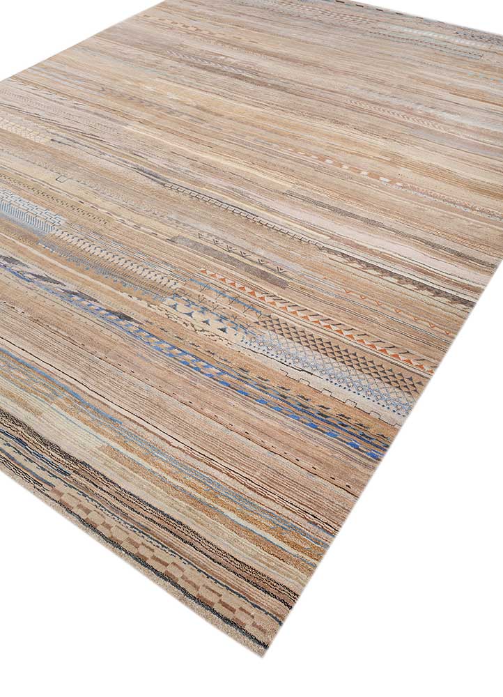 manchaha beige and brown wool and bamboo silk hand knotted Rug - FloorShot