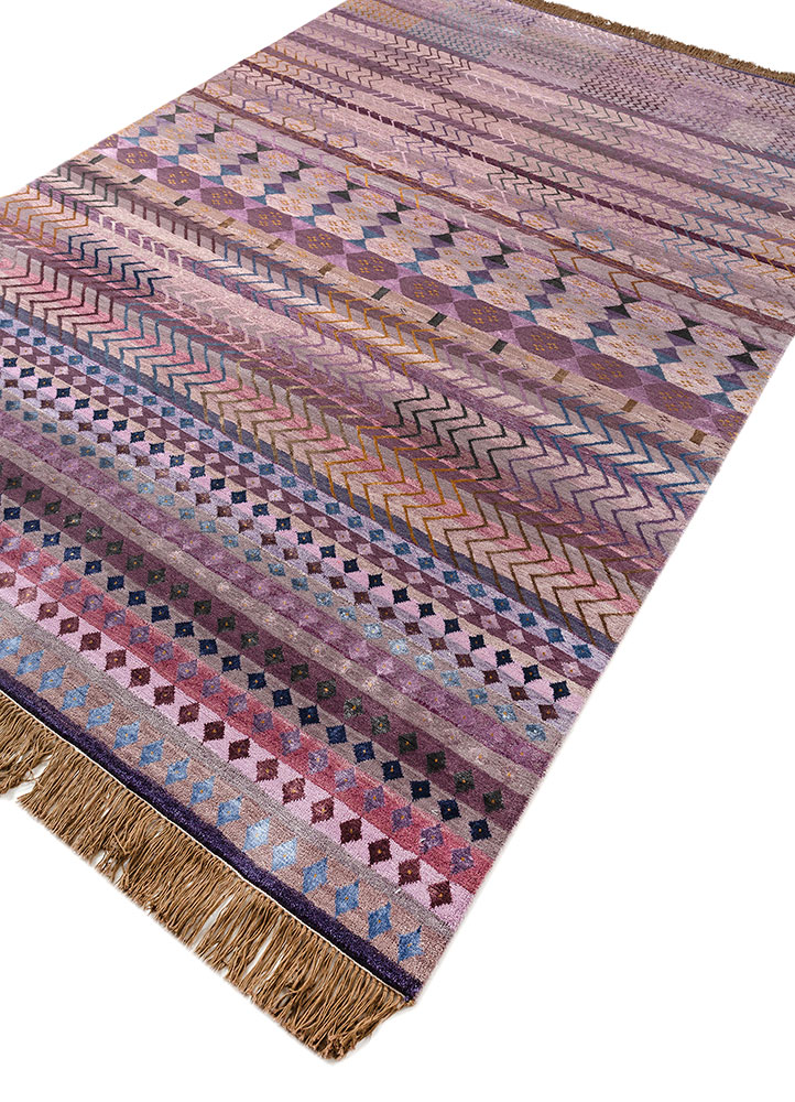 manchaha pink and purple wool and bamboo silk hand knotted Rug - FloorShot