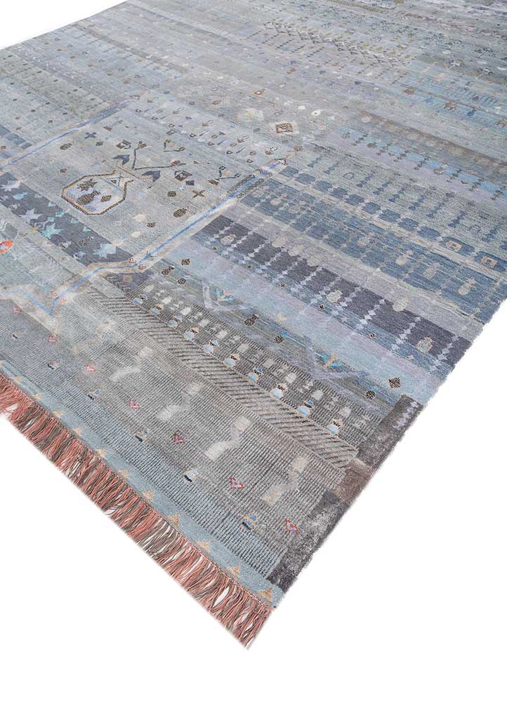 freedom manchaha blue wool and bamboo silk hand knotted Rug - FloorShot