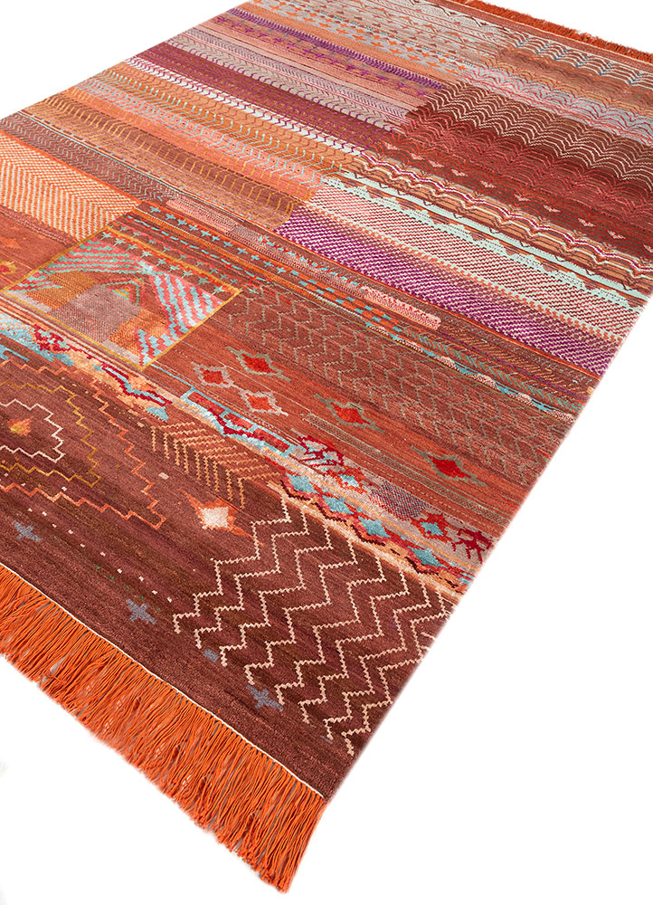 manchaha red and orange wool and bamboo silk hand knotted Rug - FloorShot