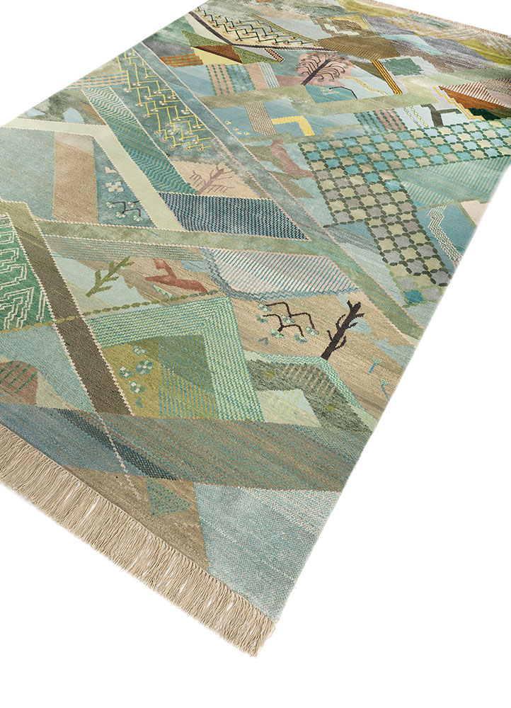 manchaha green wool and bamboo silk hand knotted Rug - FloorShot