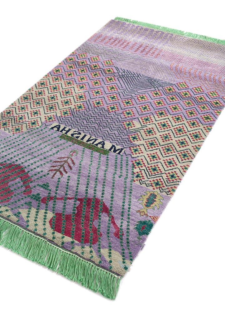 manchaha pink and purple wool and bamboo silk hand knotted Rug - FloorShot