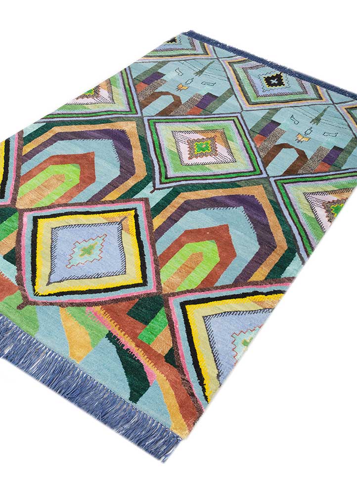 manchaha blue wool and bamboo silk hand knotted Rug - FloorShot