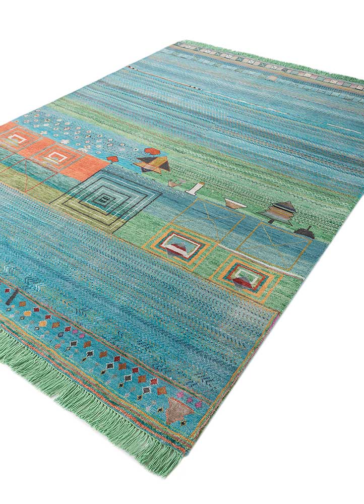 manchaha blue wool and bamboo silk hand knotted Rug - FloorShot