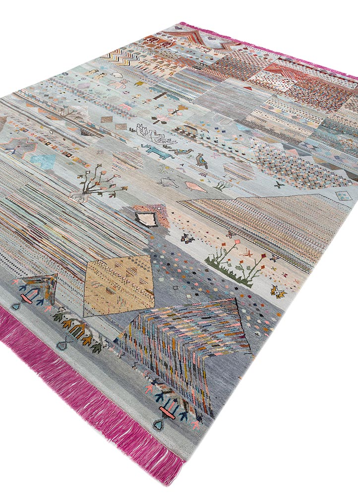 manchaha blue wool and bamboo silk hand knotted Rug - FloorShot