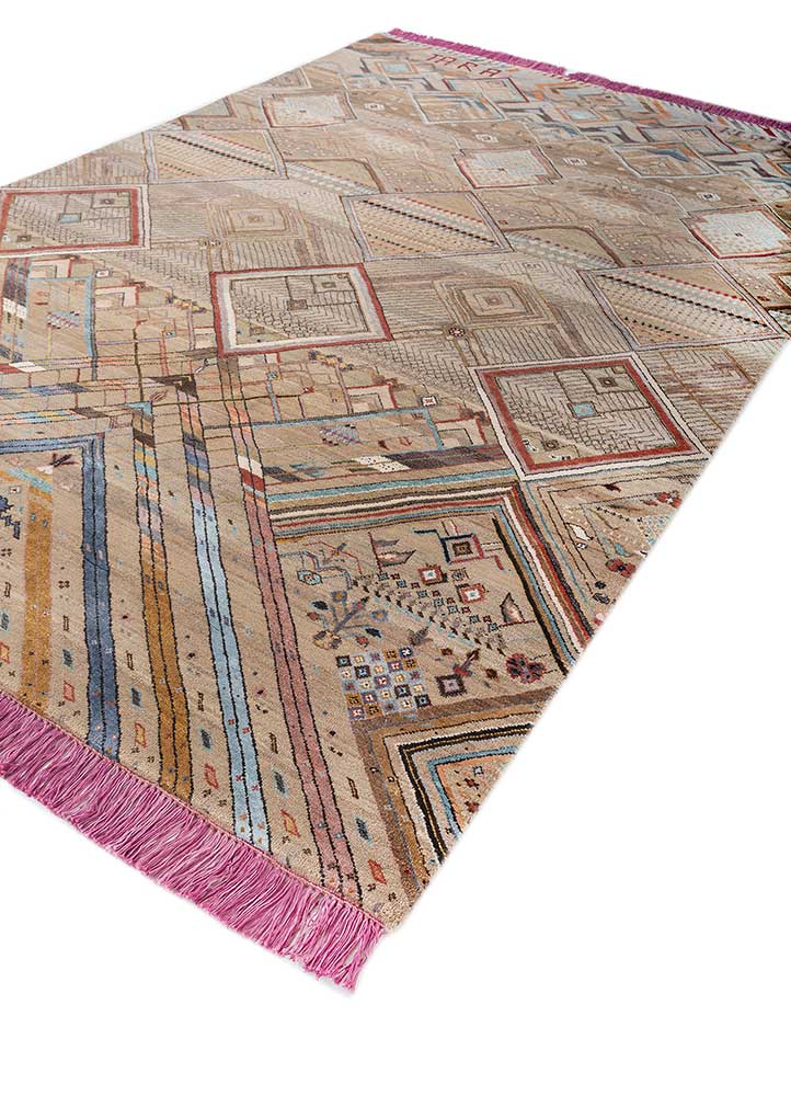 manchaha beige and brown wool and bamboo silk hand knotted Rug - FloorShot