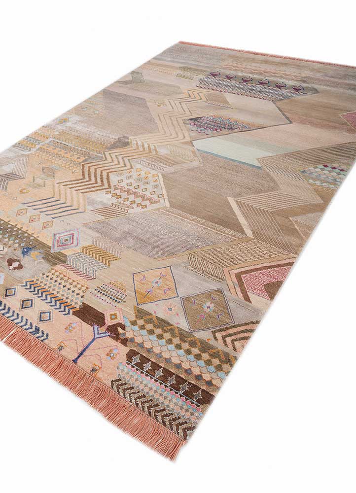 manchaha pink and purple wool and bamboo silk hand knotted Rug - FloorShot