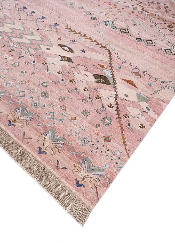 manchaha pink and purple wool and bamboo silk hand knotted Rug - FloorShot