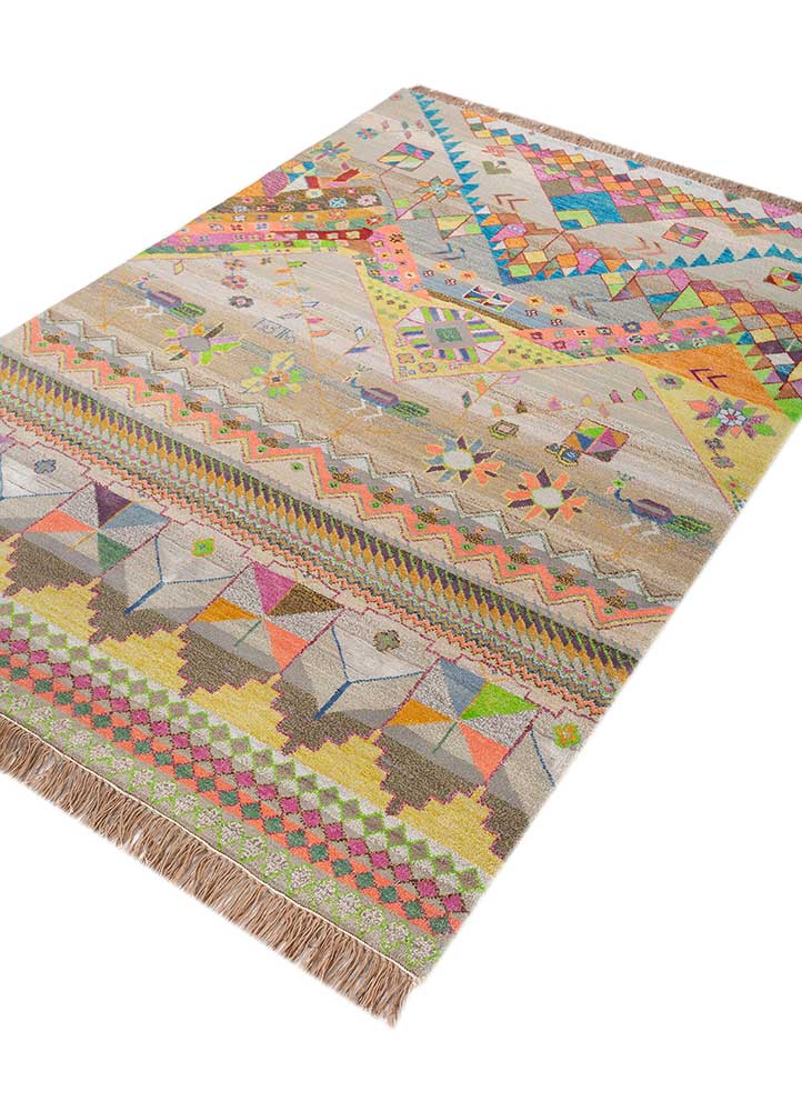 manchaha beige and brown wool and bamboo silk hand knotted Rug - FloorShot