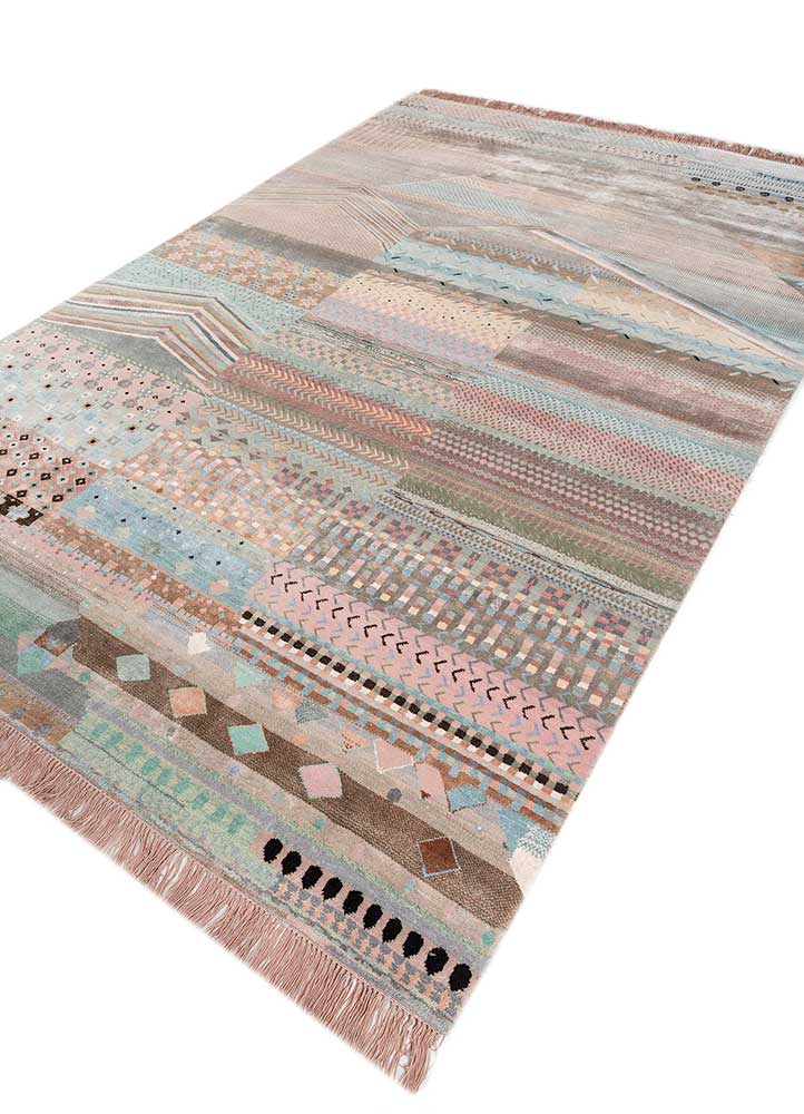 manchaha pink and purple wool and bamboo silk hand knotted Rug - FloorShot