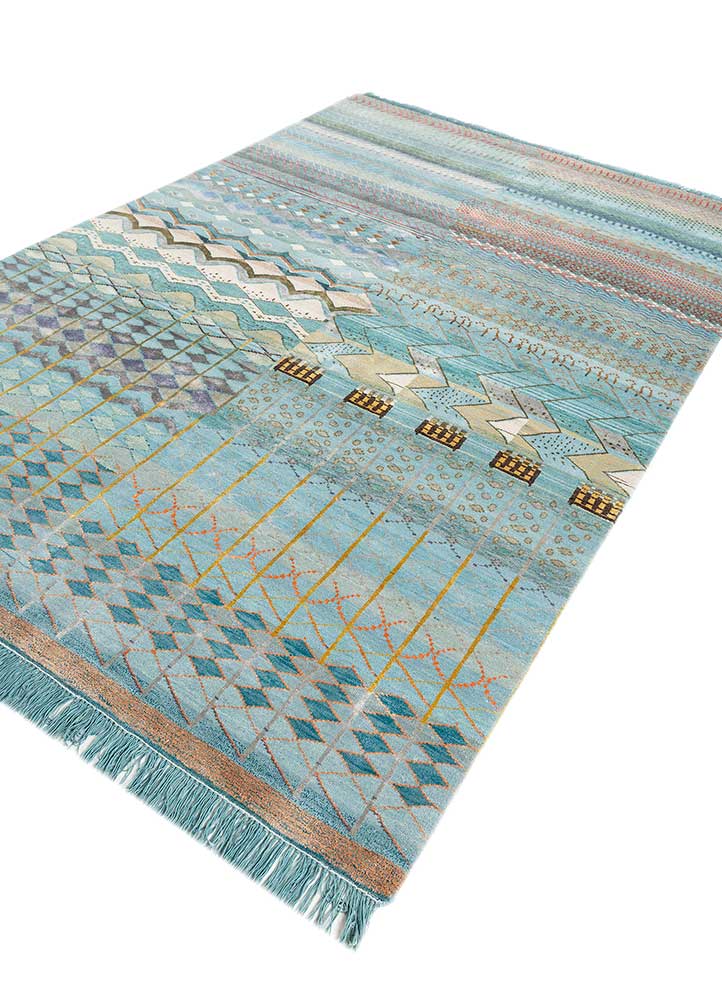 manchaha blue wool and bamboo silk hand knotted Rug - FloorShot