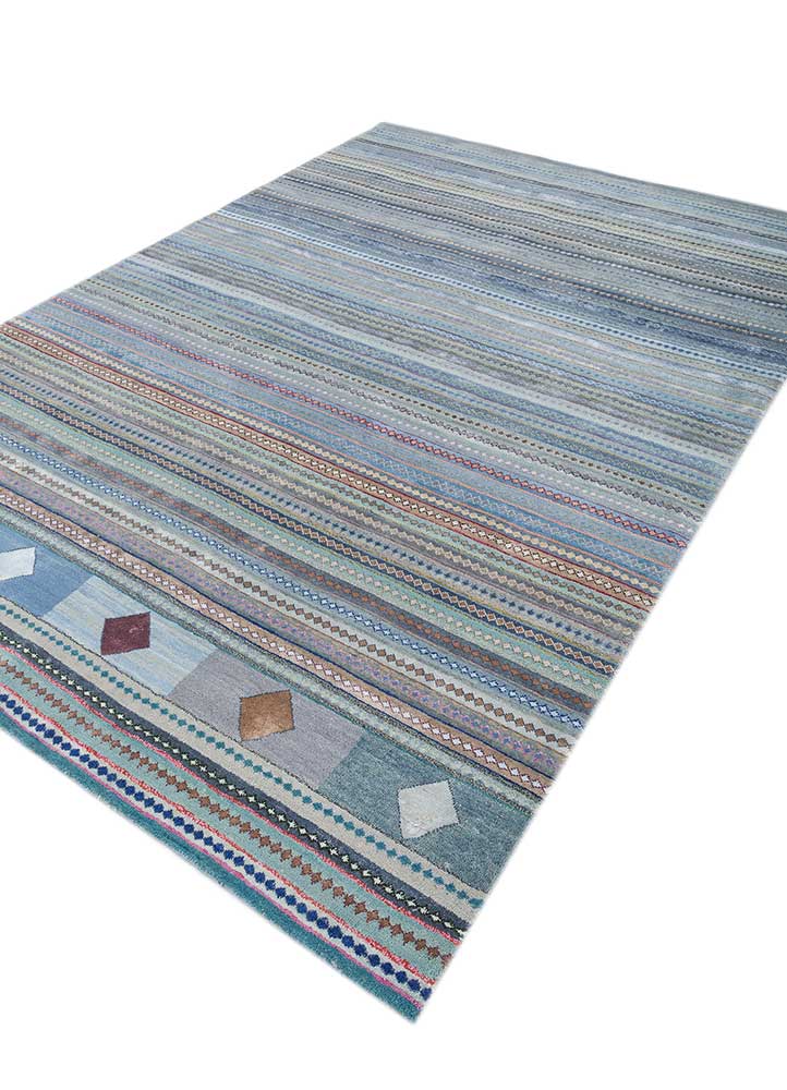 manchaha blue wool and bamboo silk hand knotted Rug - FloorShot