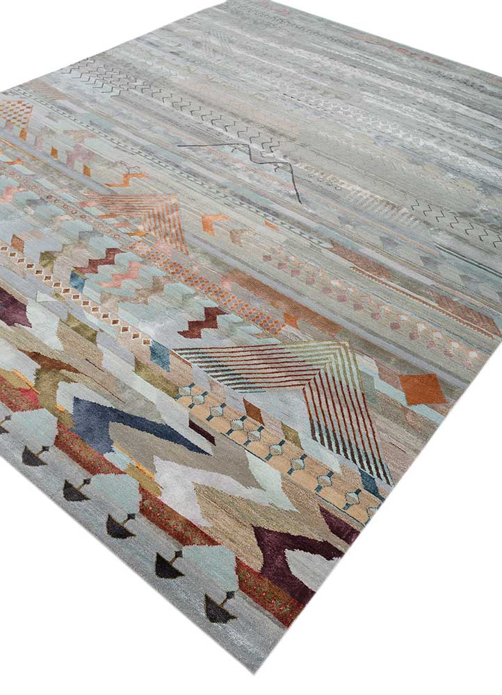 manchaha blue wool and bamboo silk hand knotted Rug - FloorShot