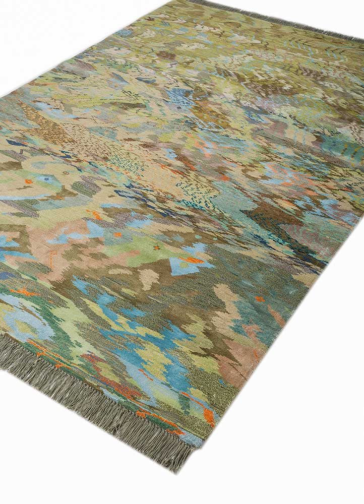 manchaha green wool and bamboo silk hand knotted Rug - FloorShot