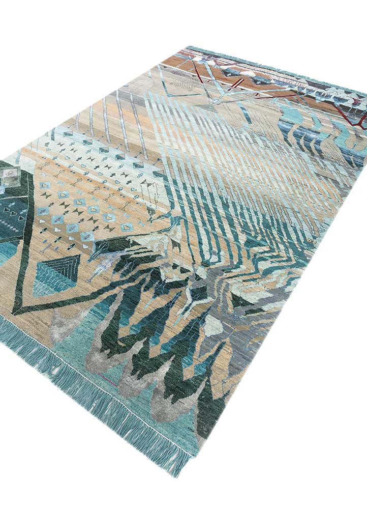 manchaha blue wool and bamboo silk hand knotted Rug - FloorShot