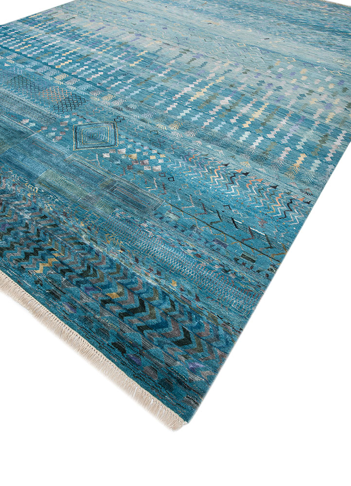manchaha blue wool and bamboo silk hand knotted Rug - FloorShot