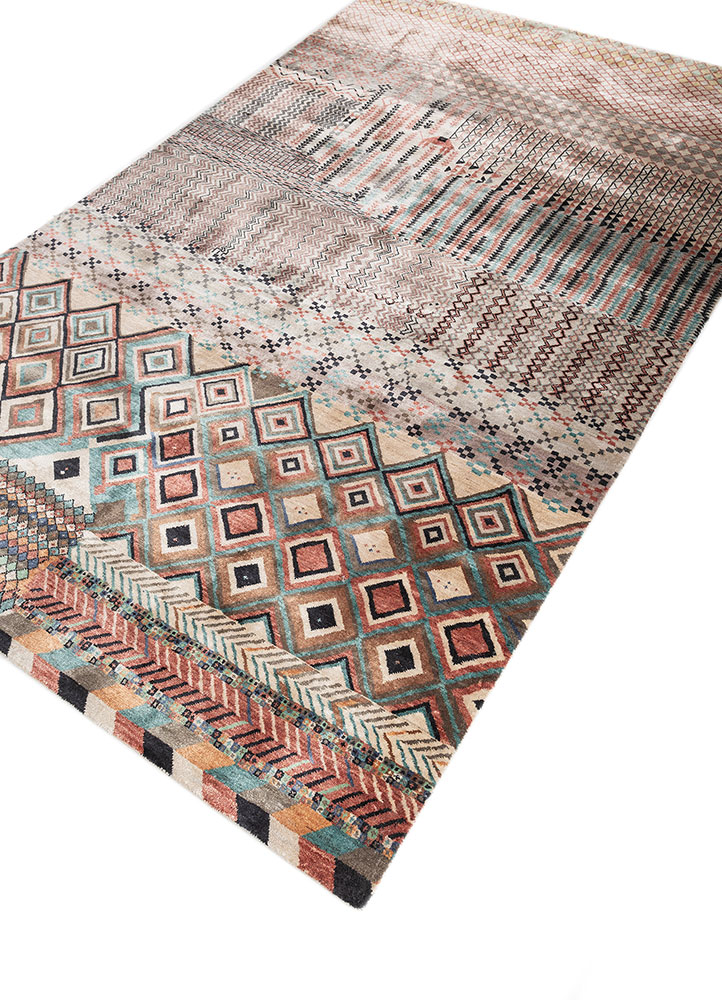 manchaha red and orange wool and bamboo silk hand knotted Rug - FloorShot