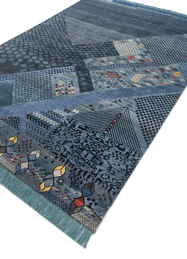 manchaha blue wool and bamboo silk hand knotted Rug - FloorShot