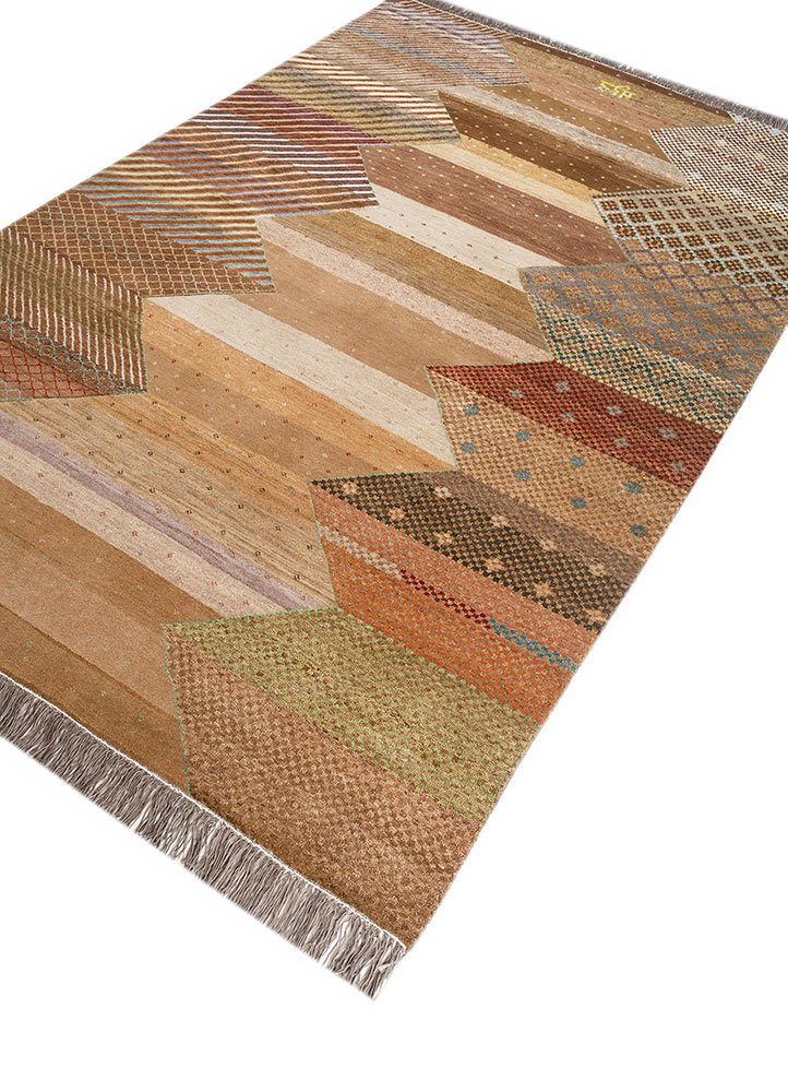 manchaha beige and brown wool and bamboo silk hand knotted Rug - FloorShot