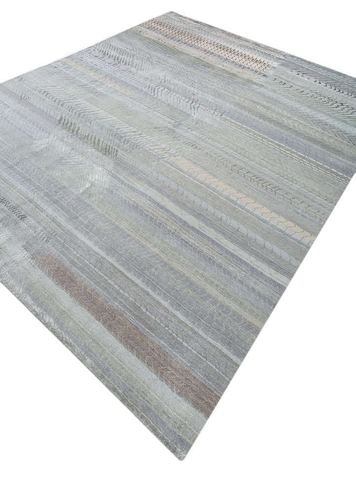 manchaha blue wool and bamboo silk hand knotted Rug - FloorShot