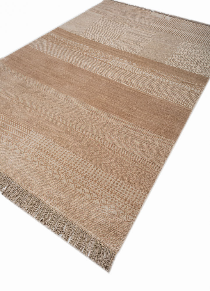 manchaha beige and brown wool and bamboo silk hand knotted Rug - FloorShot