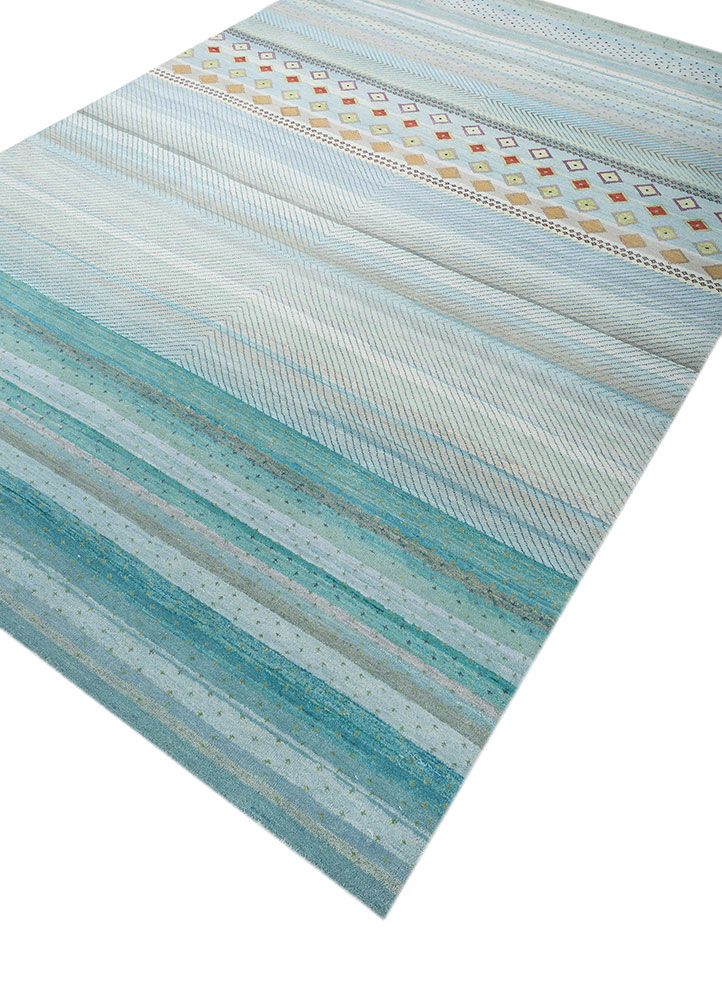 manchaha blue wool and bamboo silk hand knotted Rug - FloorShot