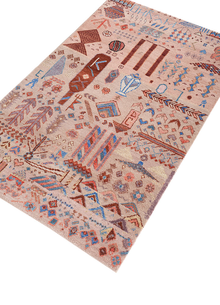 manchaha pink and purple wool and bamboo silk hand knotted Rug - FloorShot