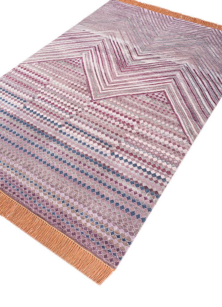 manchaha pink and purple wool and bamboo silk hand knotted Rug - FloorShot