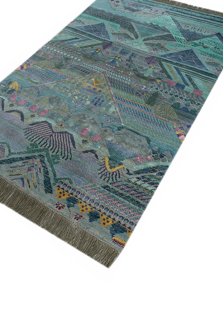 manchaha green wool and bamboo silk hand knotted Rug - FloorShot
