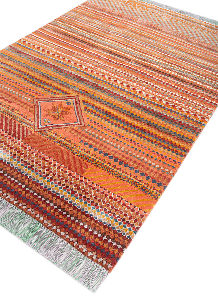 manchaha red and orange wool and bamboo silk hand knotted Rug - FloorShot