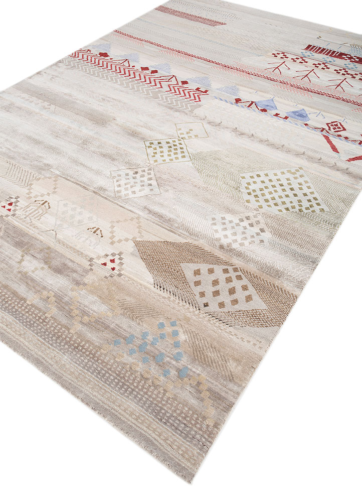 manchaha ivory wool and bamboo silk hand knotted Rug - FloorShot