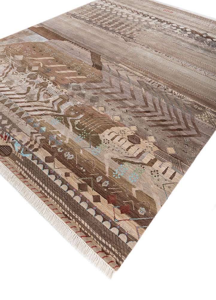 manchaha beige and brown wool and bamboo silk hand knotted Rug - FloorShot