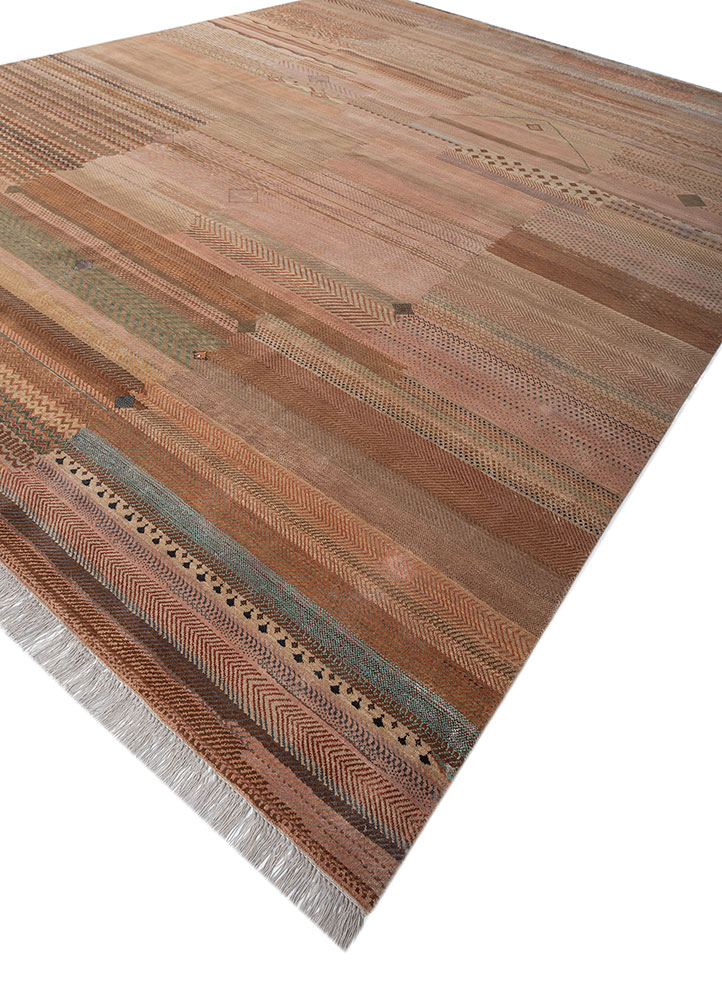 manchaha beige and brown wool and bamboo silk hand knotted Rug - FloorShot