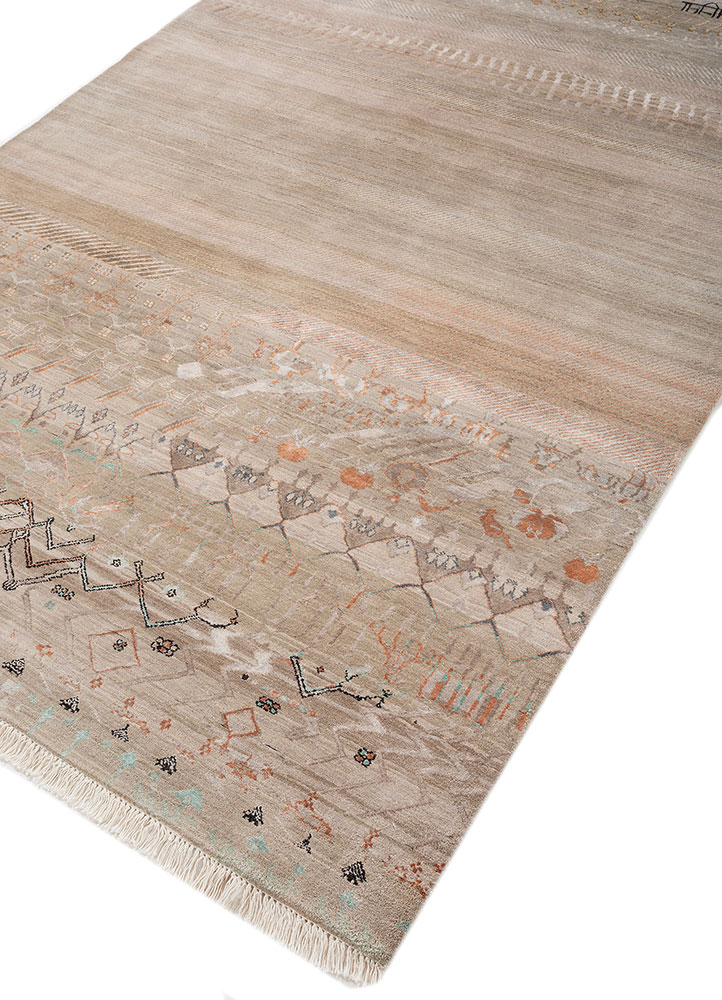 manchaha beige and brown wool and bamboo silk hand knotted Rug - FloorShot