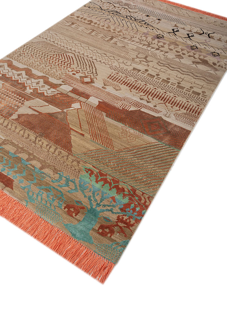 manchaha beige and brown wool and bamboo silk hand knotted Rug - FloorShot