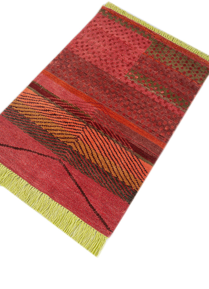 manchaha red and orange wool and bamboo silk hand knotted Rug - FloorShot