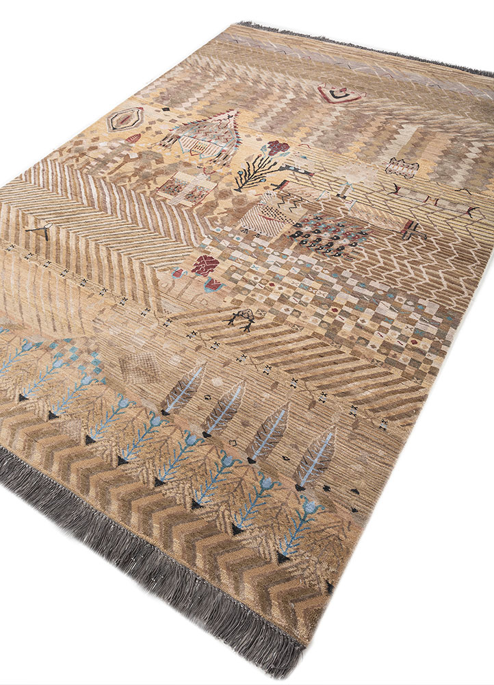 manchaha red and orange wool and bamboo silk hand knotted Rug - FloorShot