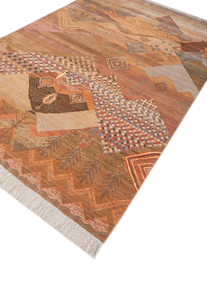 manchaha beige and brown wool and bamboo silk hand knotted Rug - FloorShot