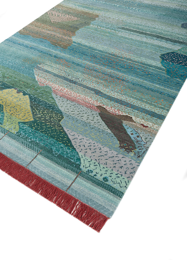 manchaha blue wool and bamboo silk hand knotted Rug - FloorShot