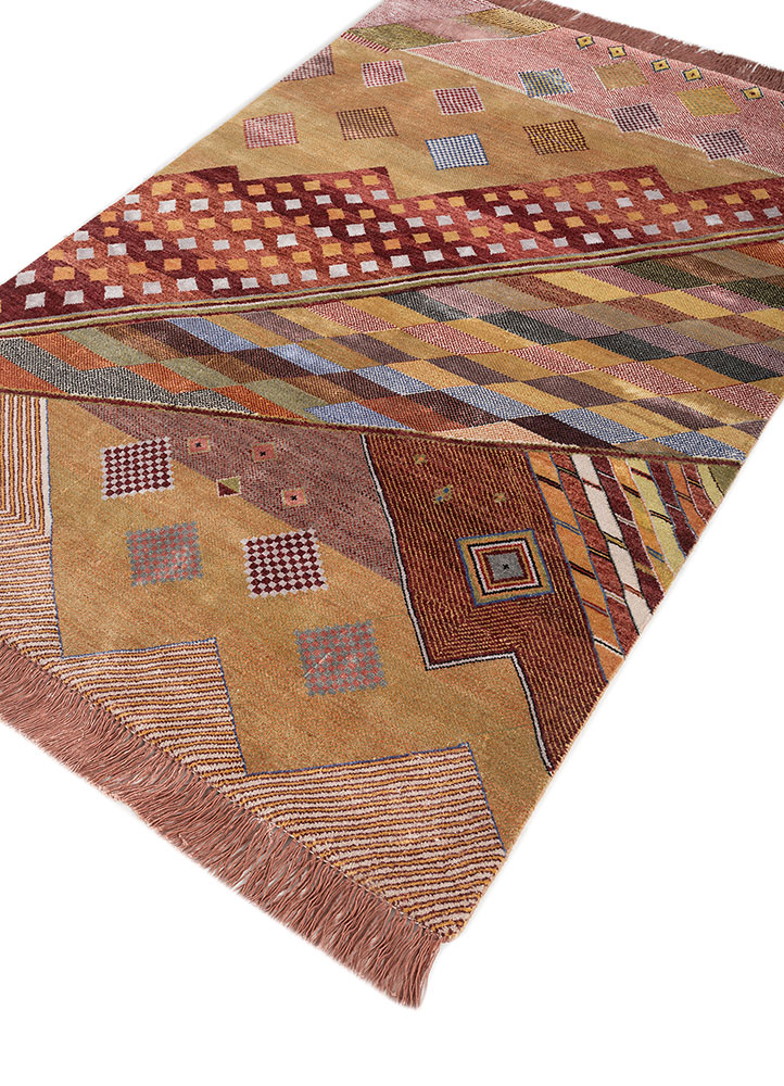 manchaha red and orange wool and bamboo silk hand knotted Rug - FloorShot