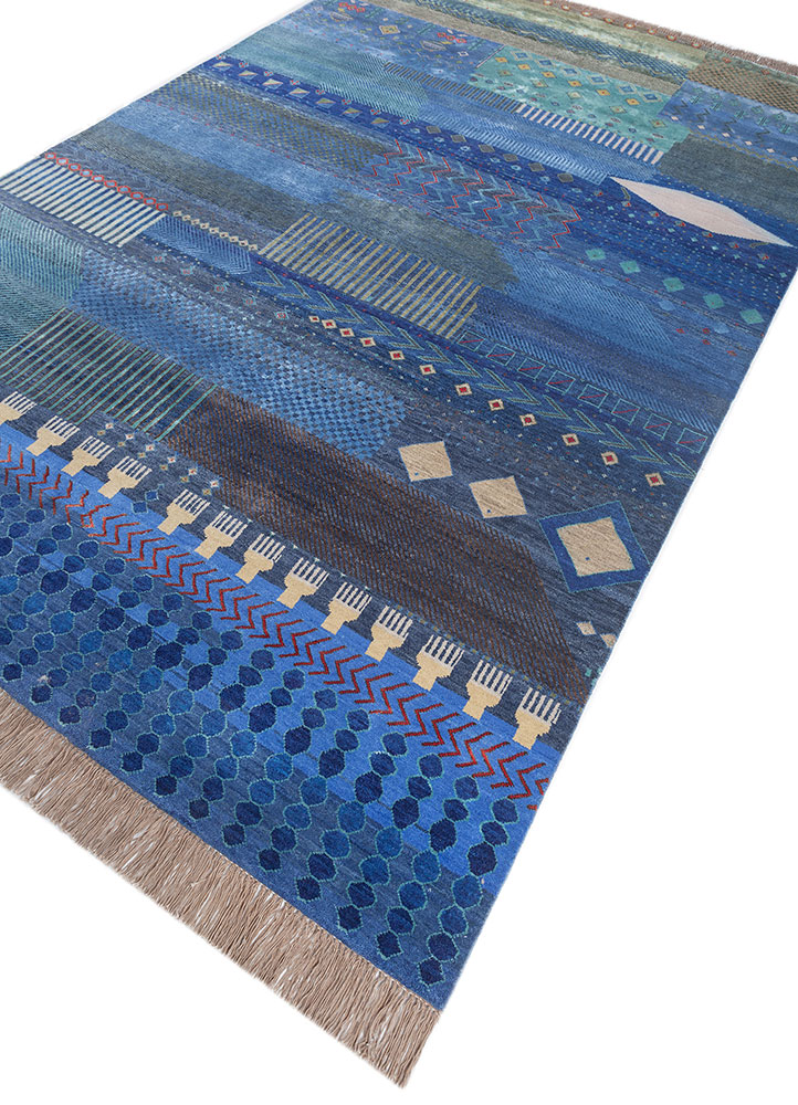 manchaha blue wool and bamboo silk hand knotted Rug - FloorShot