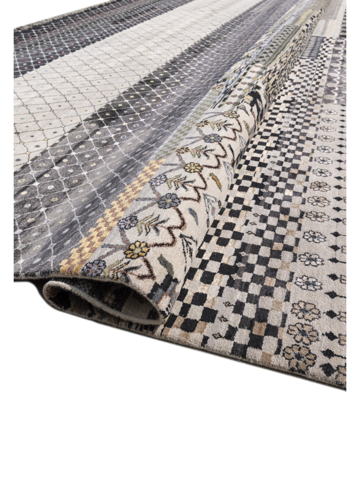 manchaha grey and black wool and bamboo silk hand knotted Rug - FloorShot