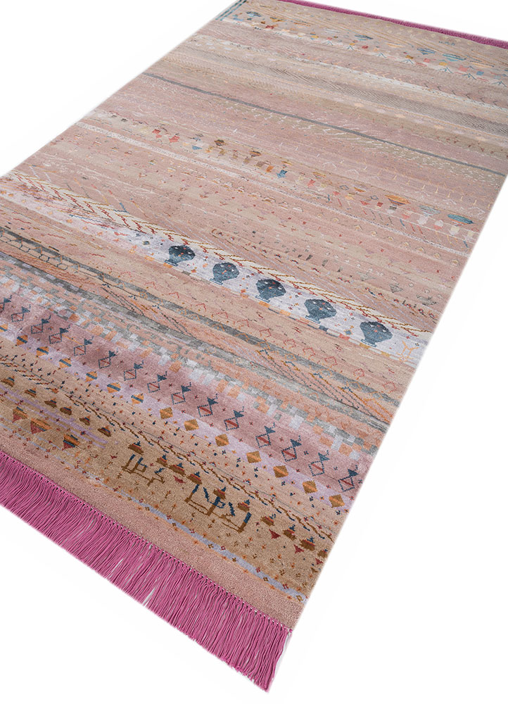 manchaha pink and purple wool and bamboo silk hand knotted Rug - FloorShot