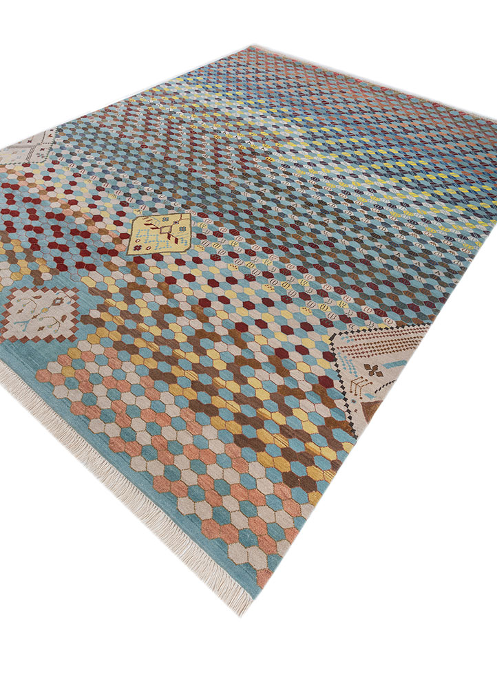 manchaha blue wool and bamboo silk hand knotted Rug - FloorShot