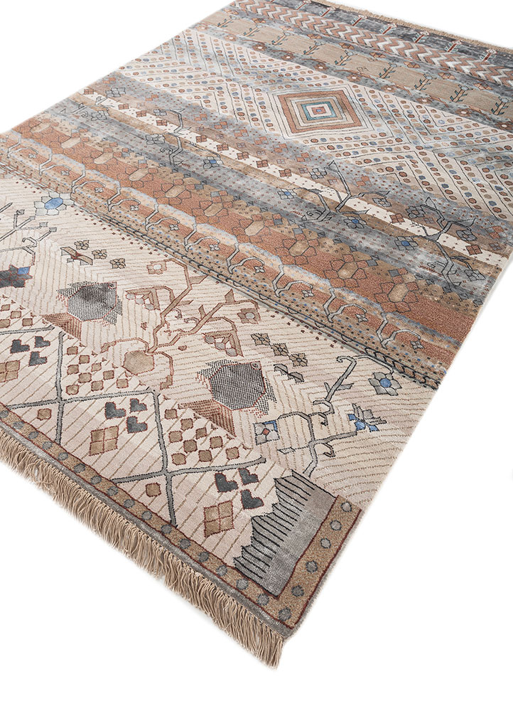 manchaha ivory wool and bamboo silk hand knotted Rug - FloorShot