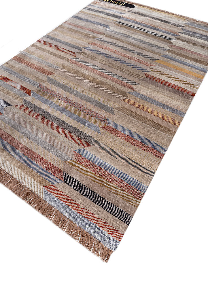 manchaha beige and brown wool and bamboo silk hand knotted Rug - FloorShot