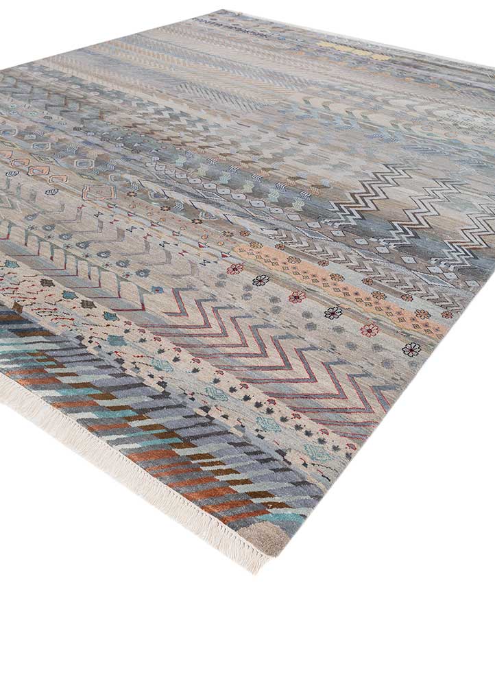 manchaha blue wool and bamboo silk hand knotted Rug - FloorShot