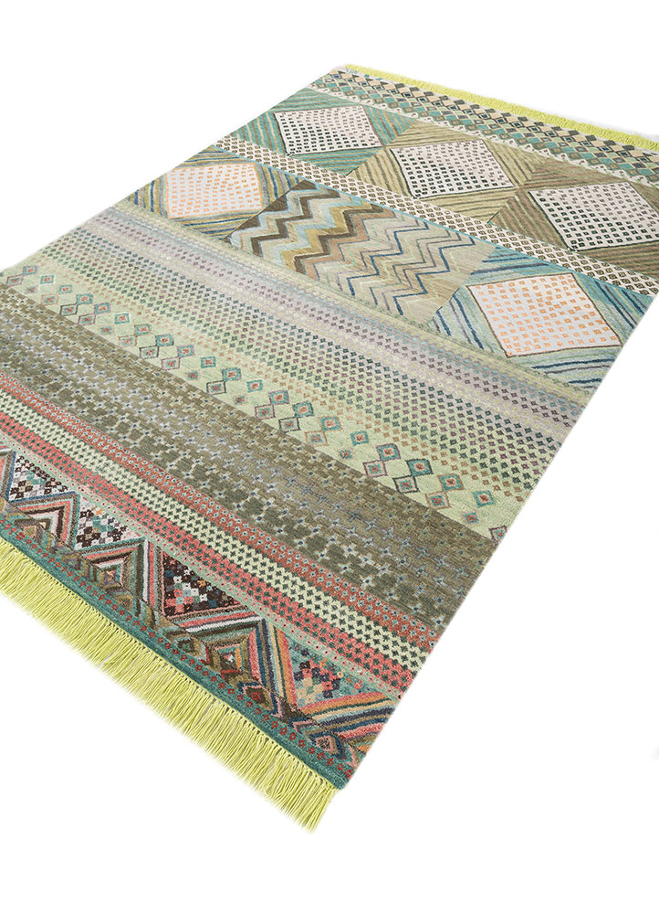 manchaha green wool and bamboo silk hand knotted Rug - FloorShot